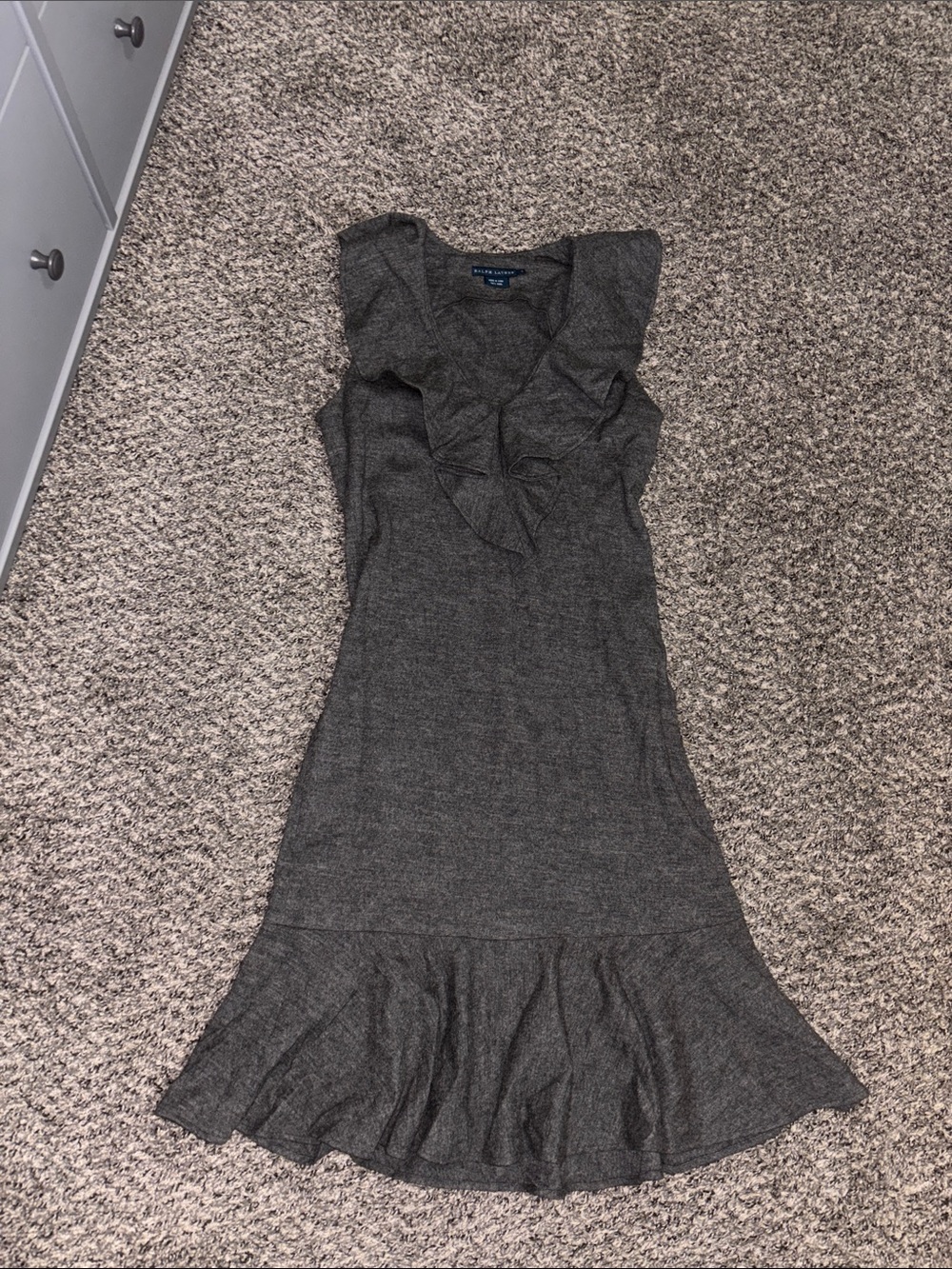Ralph Lauren sleeveless wool dress small good condition peplum-style hem grey